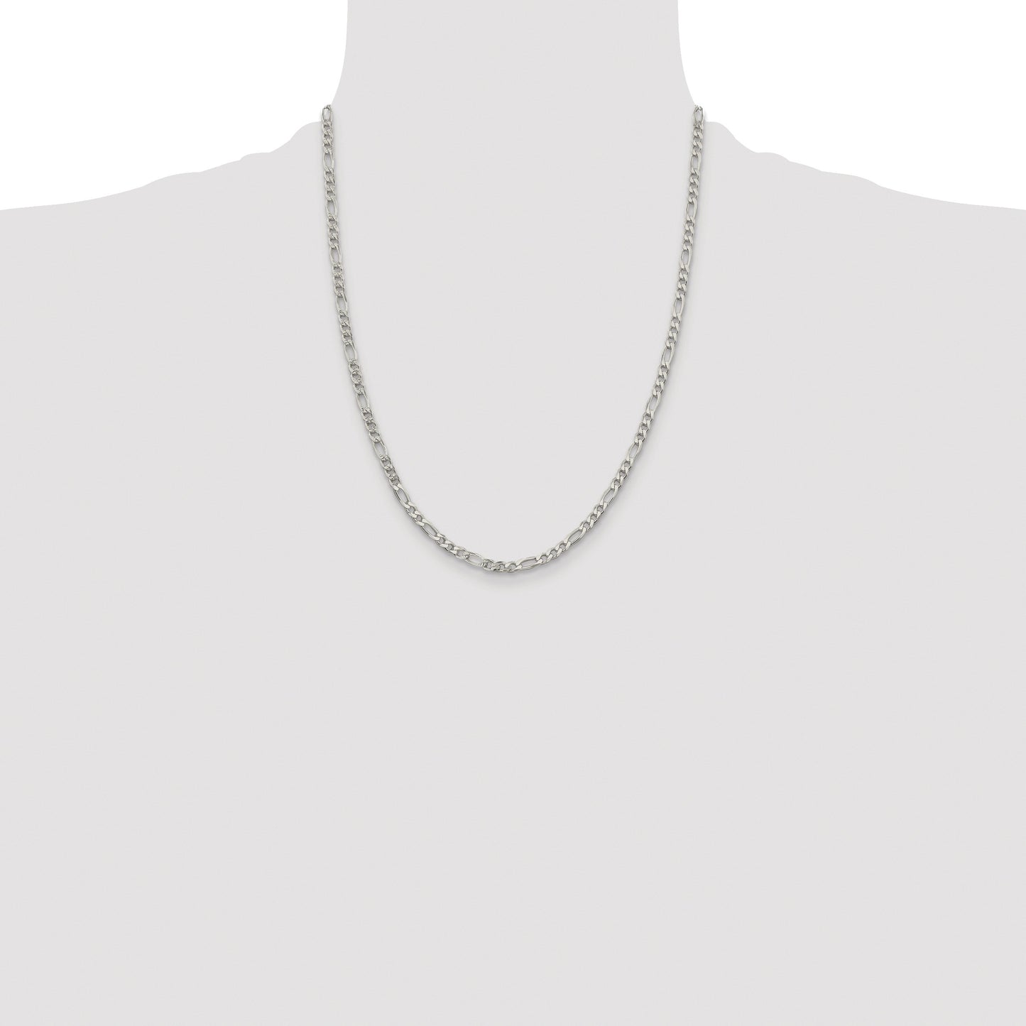 Sterling Silver Rhodium-plated 4mm Pav� Flat Figaro Chain
