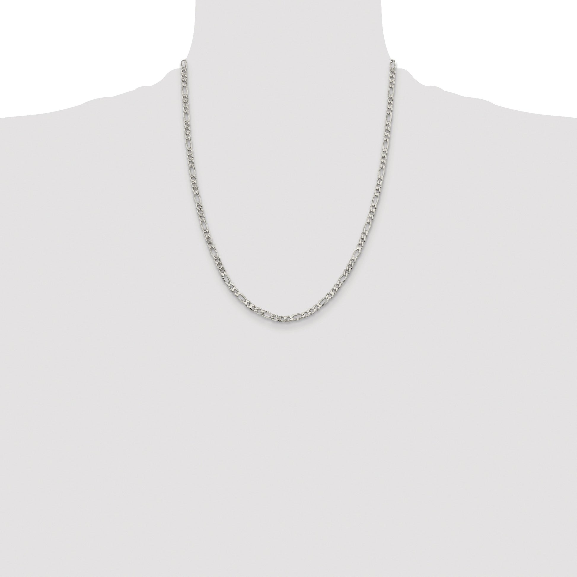 Sterling Silver Rhodium-plated 4mm Pav� Flat Figaro Chain