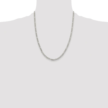 Sterling Silver Rhodium-plated 4mm Pav� Flat Figaro Chain