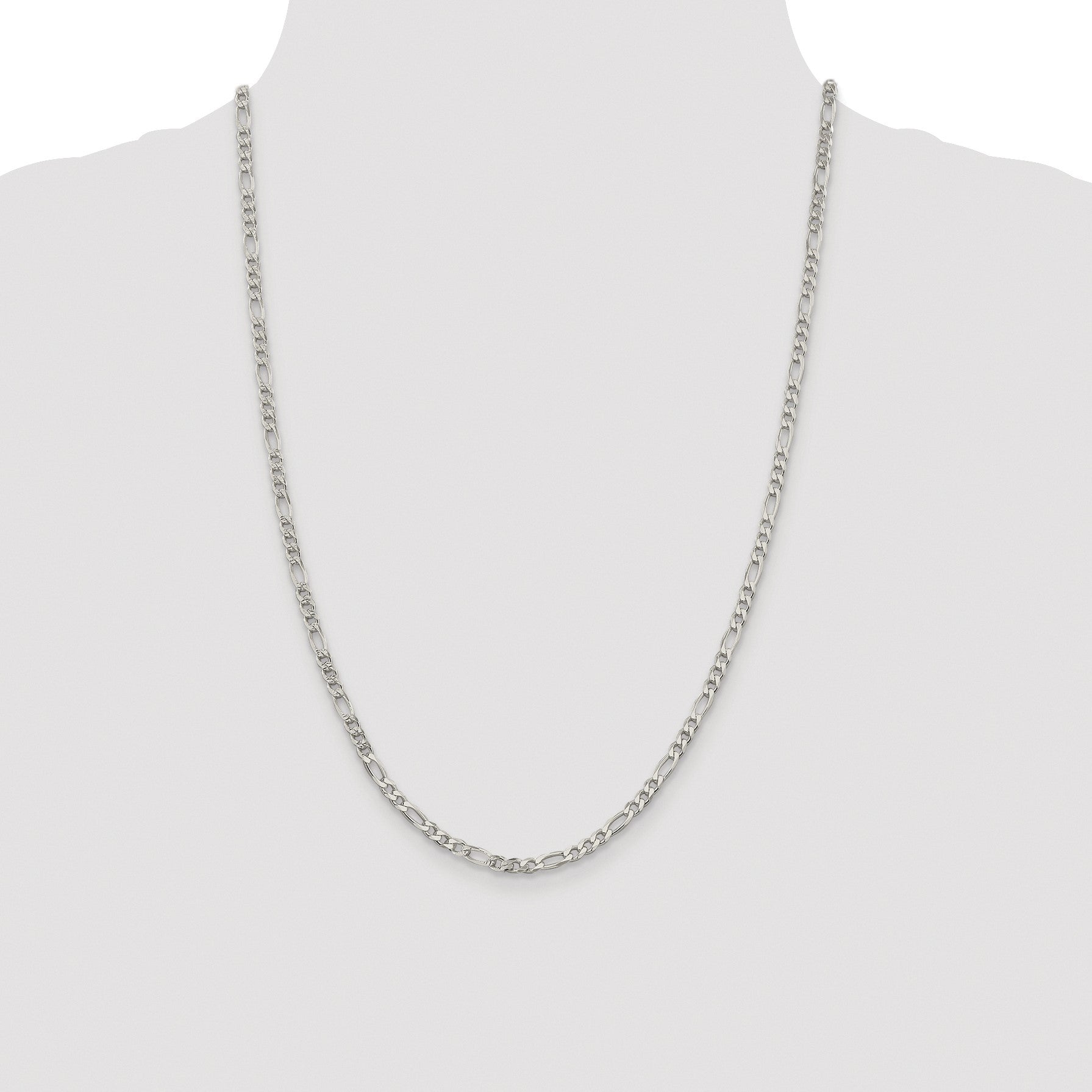 Sterling Silver Rhodium-plated 4mm Pav� Flat Figaro Chain