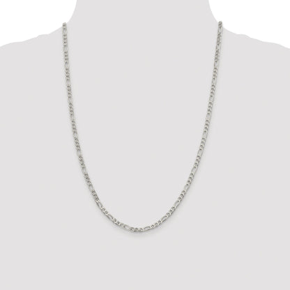 Sterling Silver Rhodium-plated 4mm Pav� Flat Figaro Chain