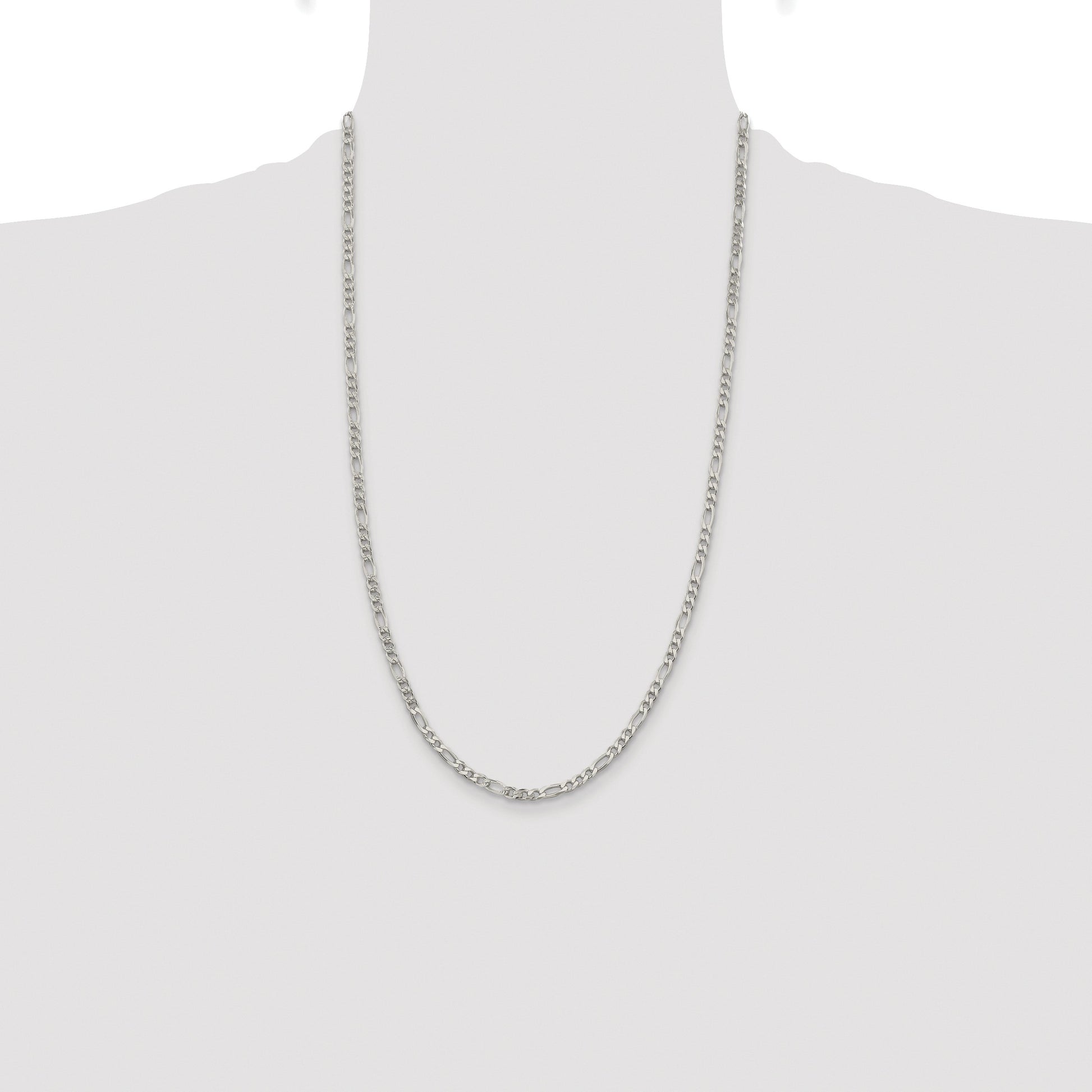 Sterling Silver Rhodium-plated 4mm Pav� Flat Figaro Chain