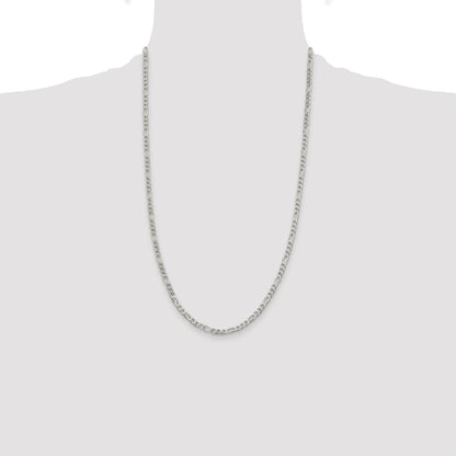 Sterling Silver Rhodium-plated 4mm Pav� Flat Figaro Chain