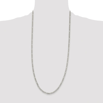 Sterling Silver Rhodium-plated 4mm Pave Flat Figaro Chain