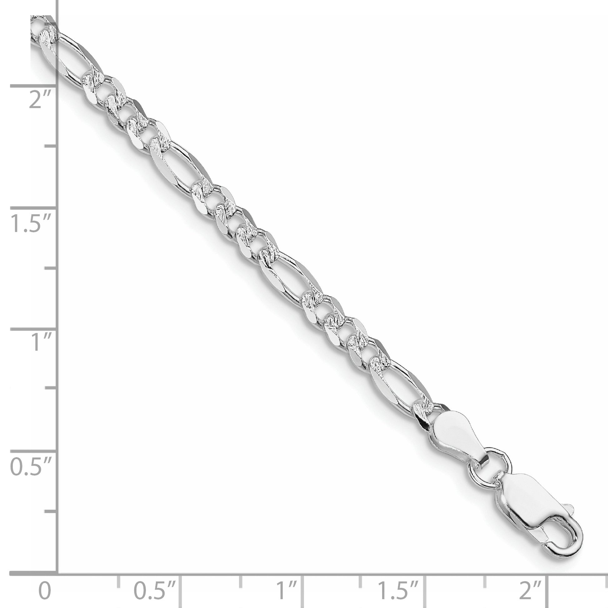 Sterling Silver Rhodium-plated 4mm Pav� Flat Figaro Chain