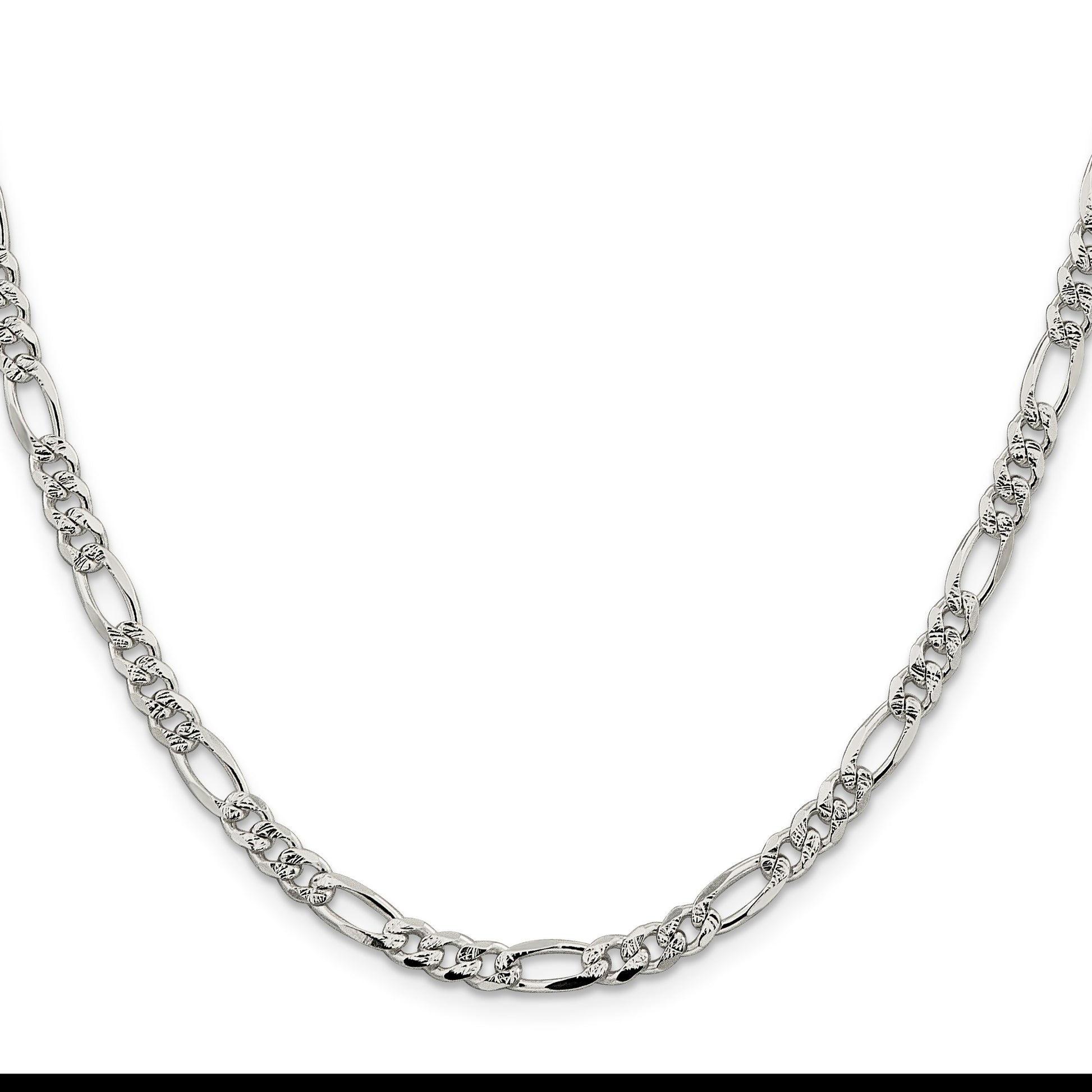 Sterling Silver 4.3mm Pav� Flat Figaro Chain