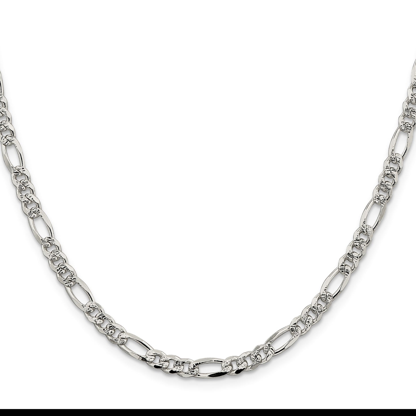 Sterling Silver 4.3mm Pav� Flat Figaro Chain