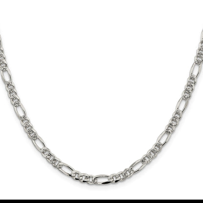 Sterling Silver 4.3mm Pav� Flat Figaro Chain
