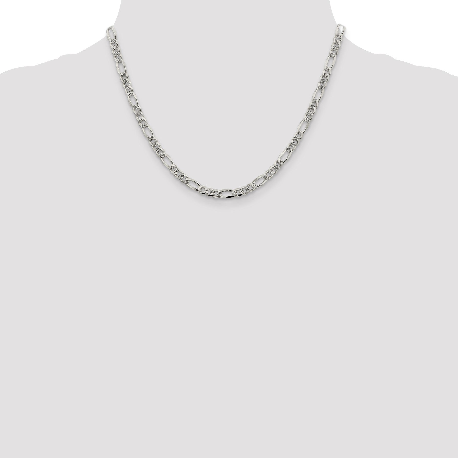 Sterling Silver 4.3mm Pav� Flat Figaro Chain