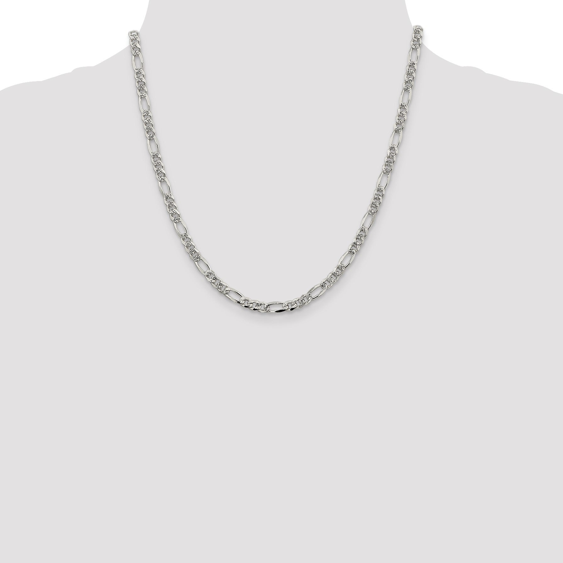 Sterling Silver 4.3mm Pav� Flat Figaro Chain