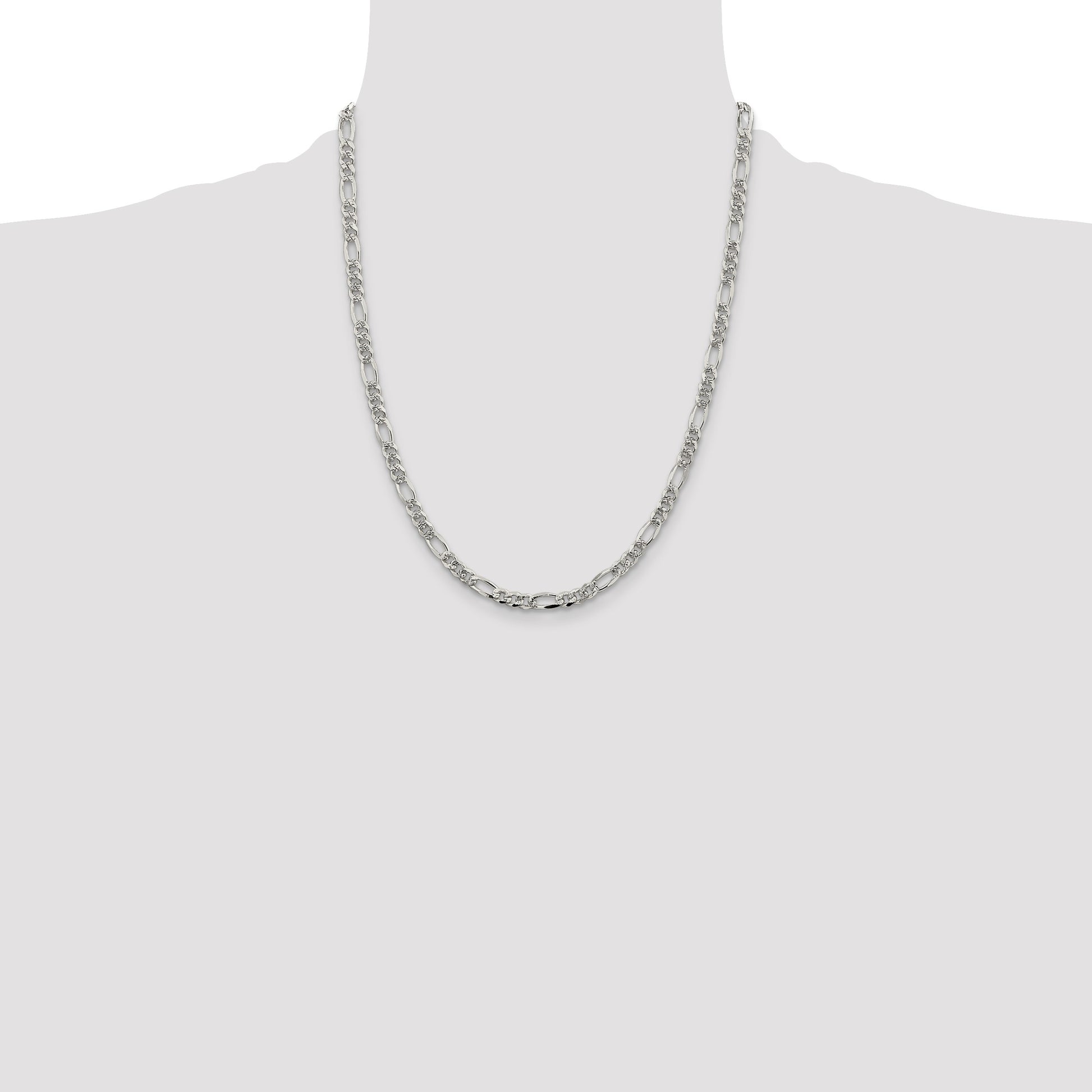 Sterling Silver 4.3mm Pav� Flat Figaro Chain