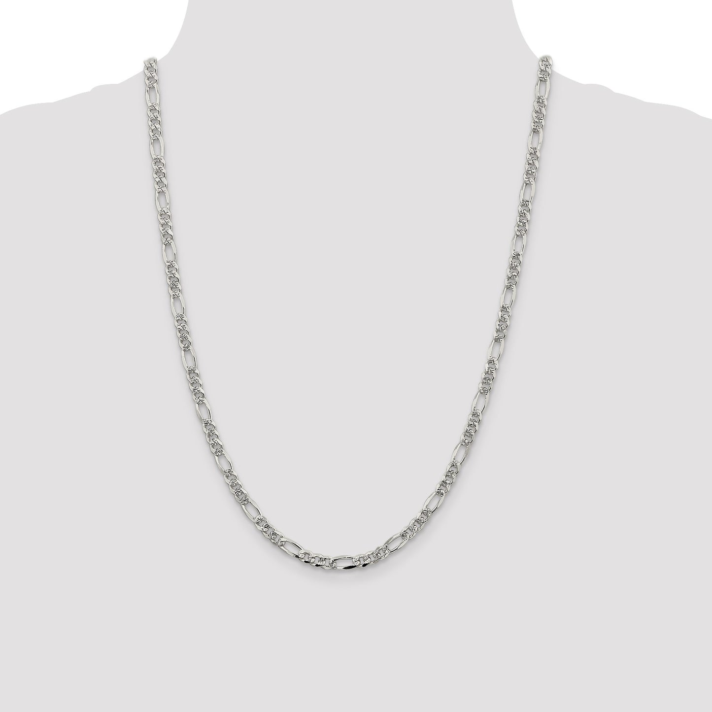 Sterling Silver 4.3mm Pav� Flat Figaro Chain