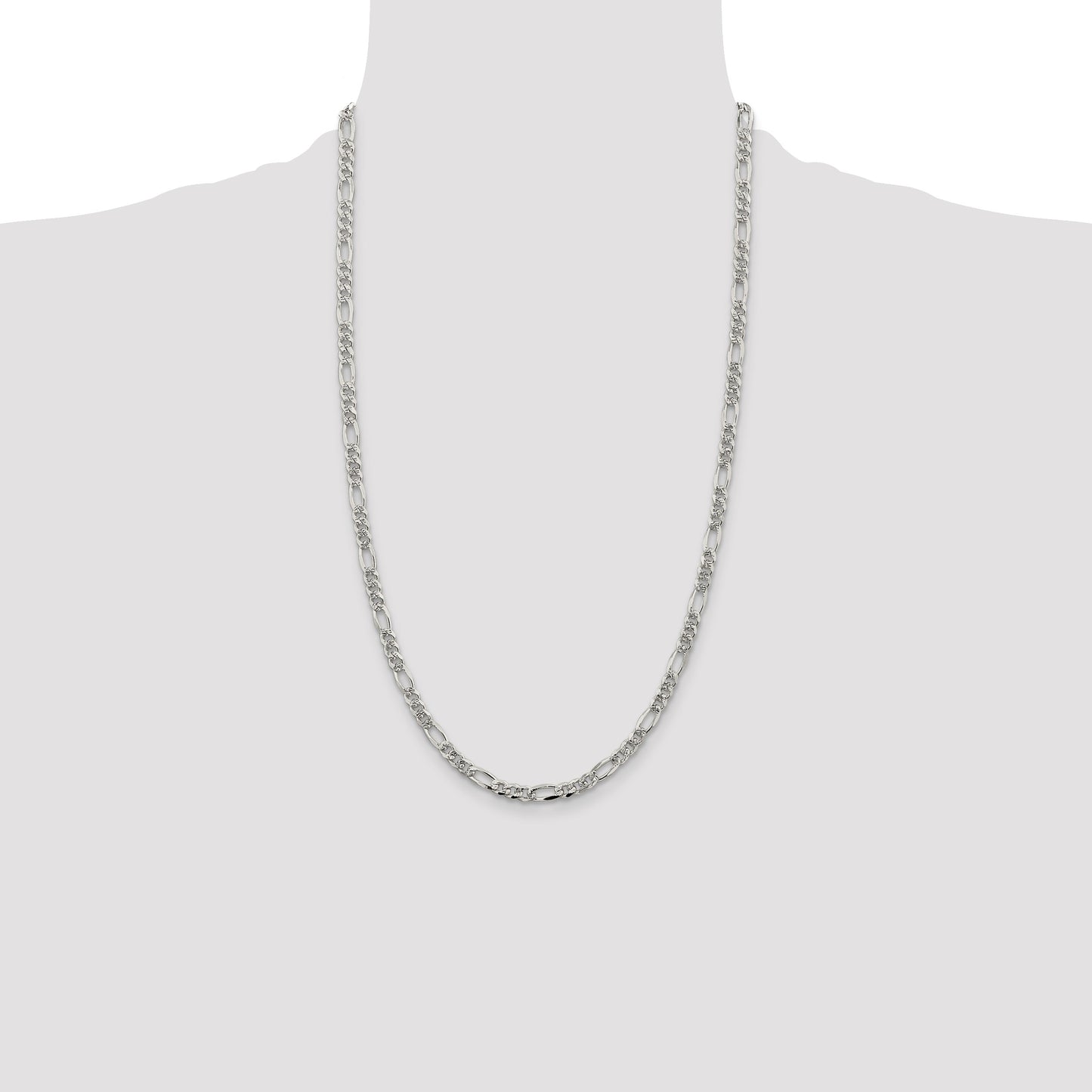 Sterling Silver 4.3mm Pav� Flat Figaro Chain
