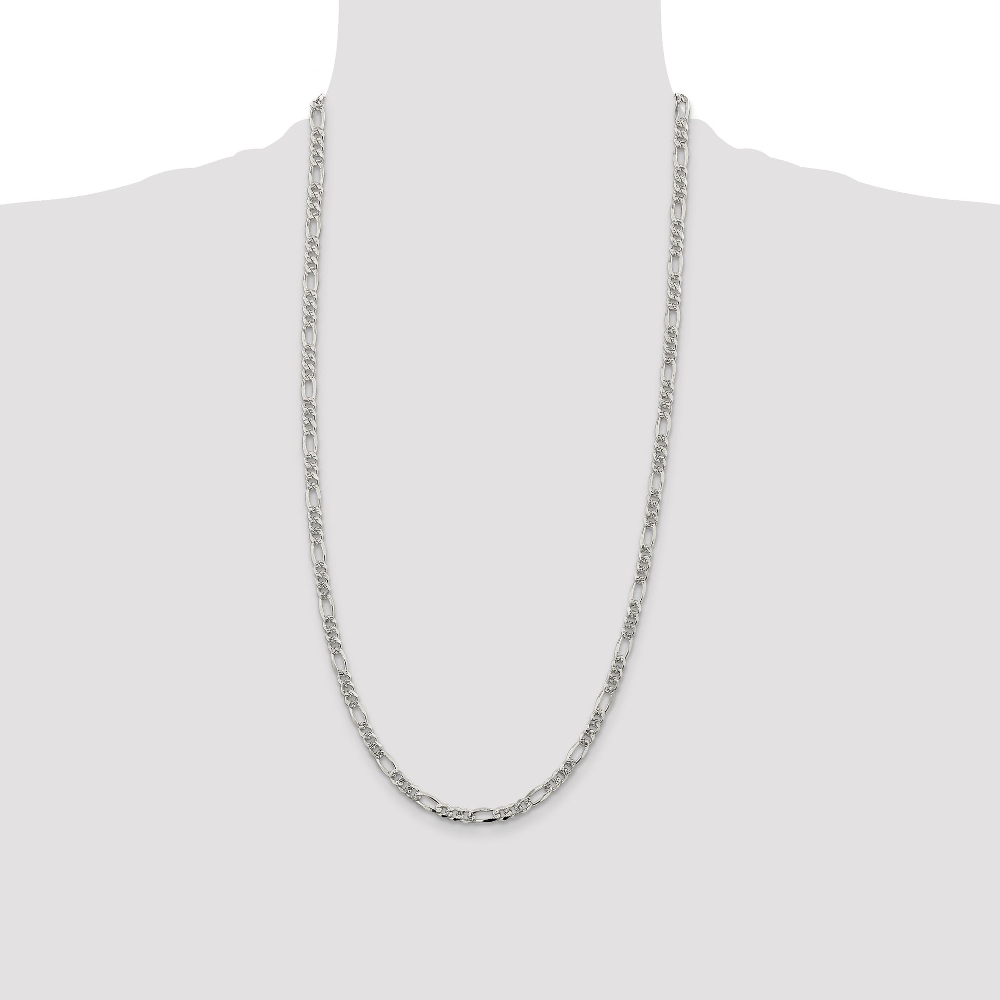Sterling Silver 4.3mm Pav� Flat Figaro Chain