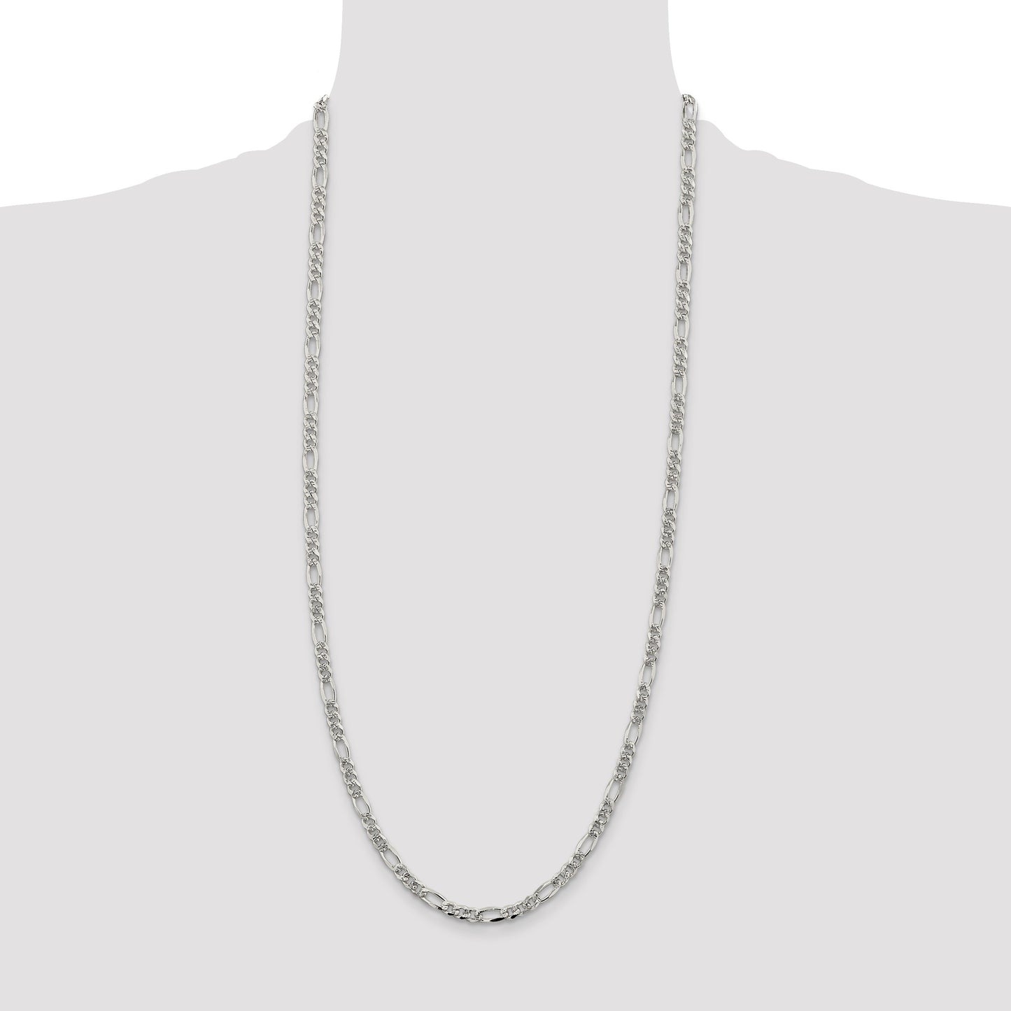 Sterling Silver 4.3mm Pav� Flat Figaro Chain