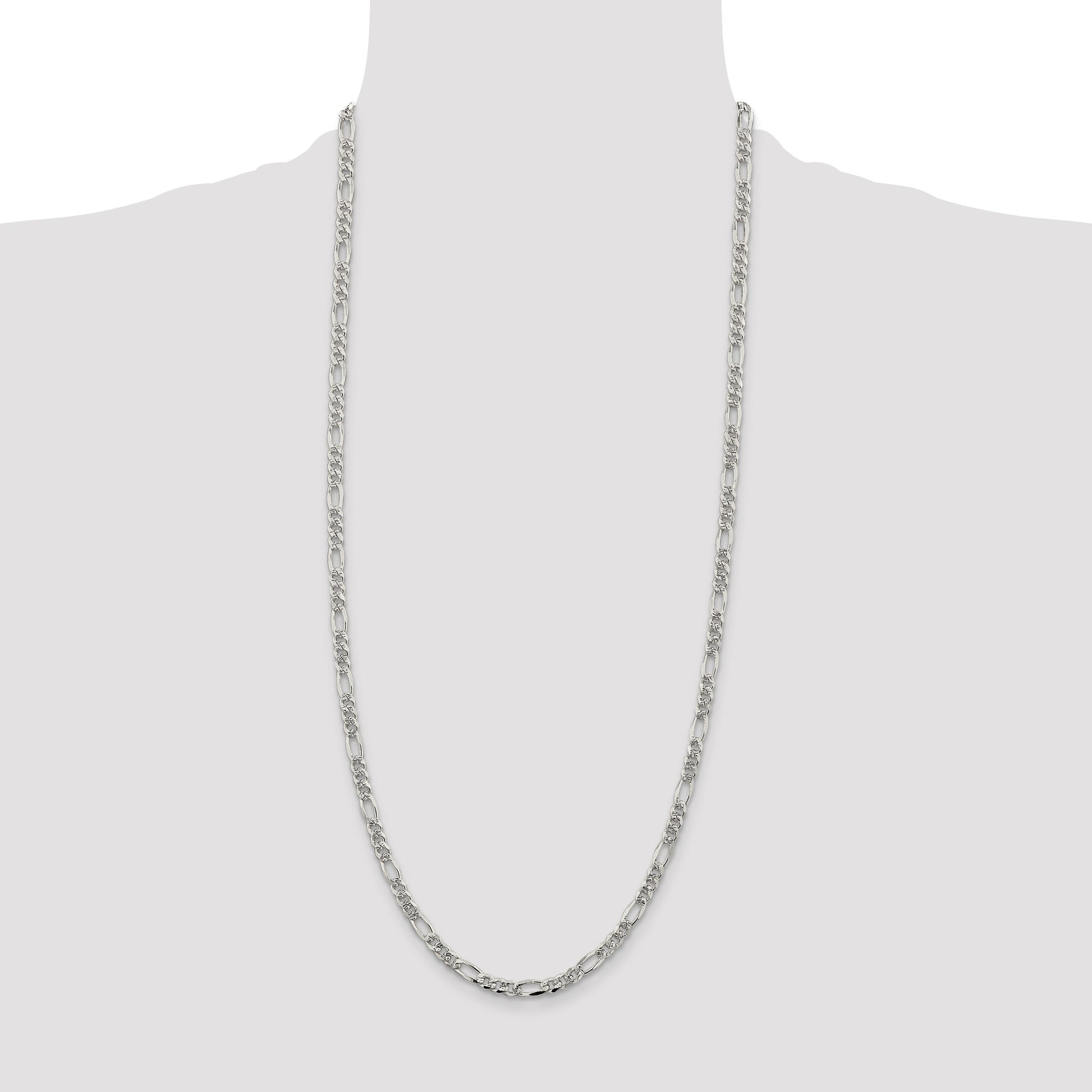 Sterling Silver 4.3mm Pav� Flat Figaro Chain