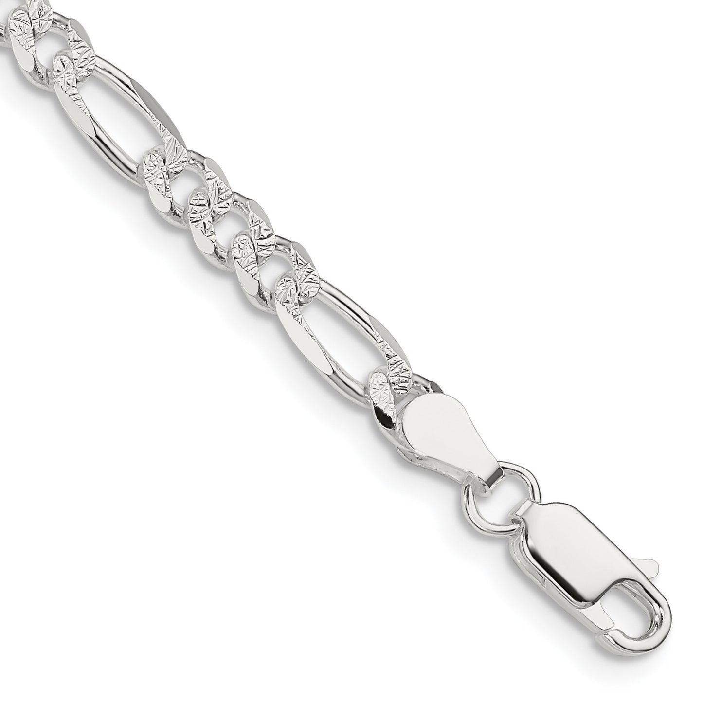Sterling Silver 4.3mm Pav� Flat Figaro Chain