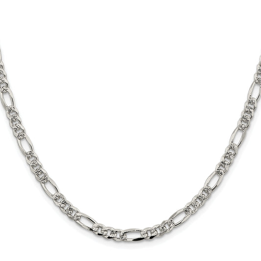 Sterling Silver Rhodium-plated 4.3mm Pav� Flat Figaro Chain