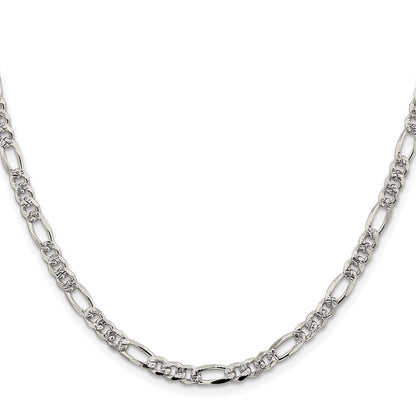 Sterling Silver Rhodium-plated 4.3mm Pav� Flat Figaro Chain