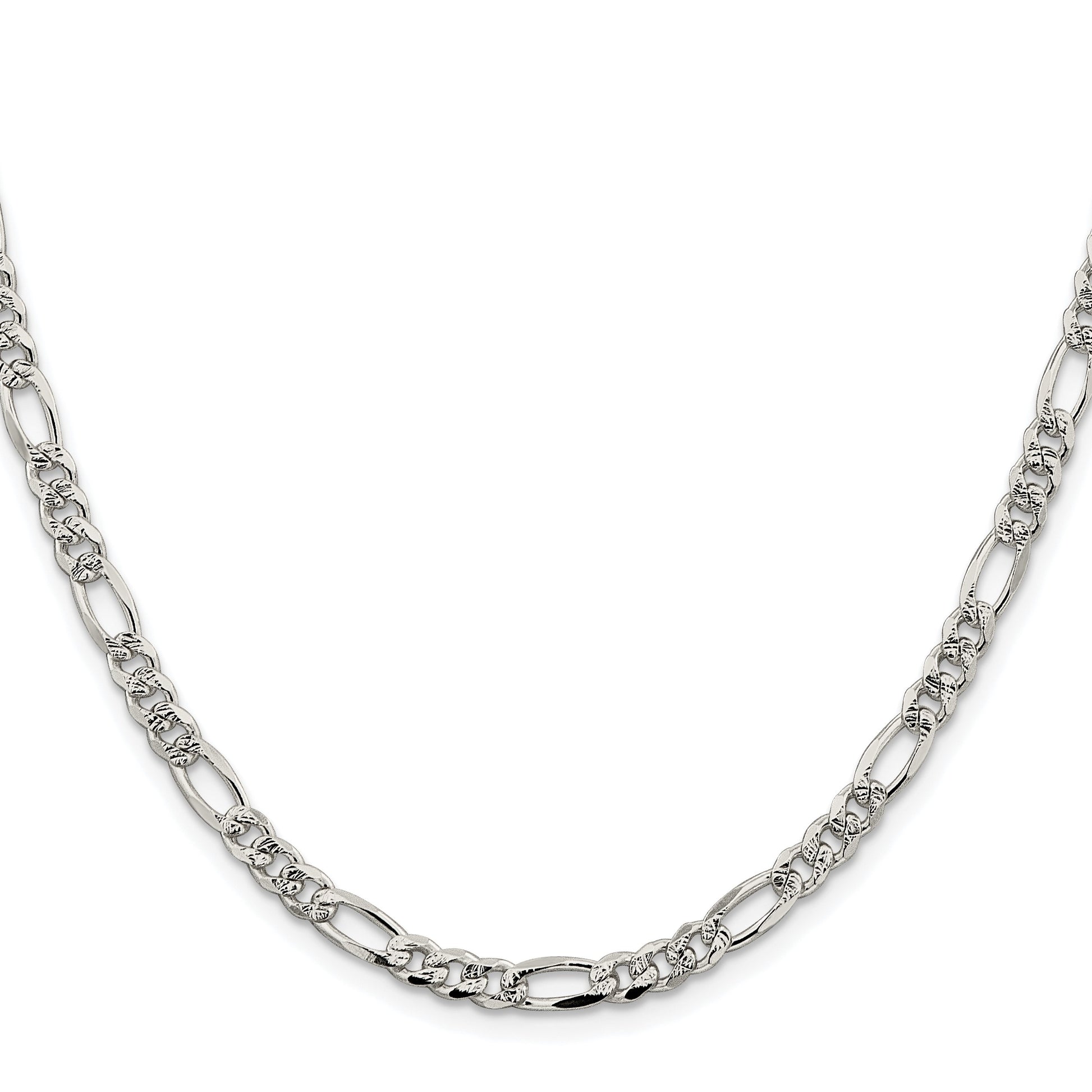 Sterling Silver Rhodium-plated 4.3mm Pav� Flat Figaro Chain