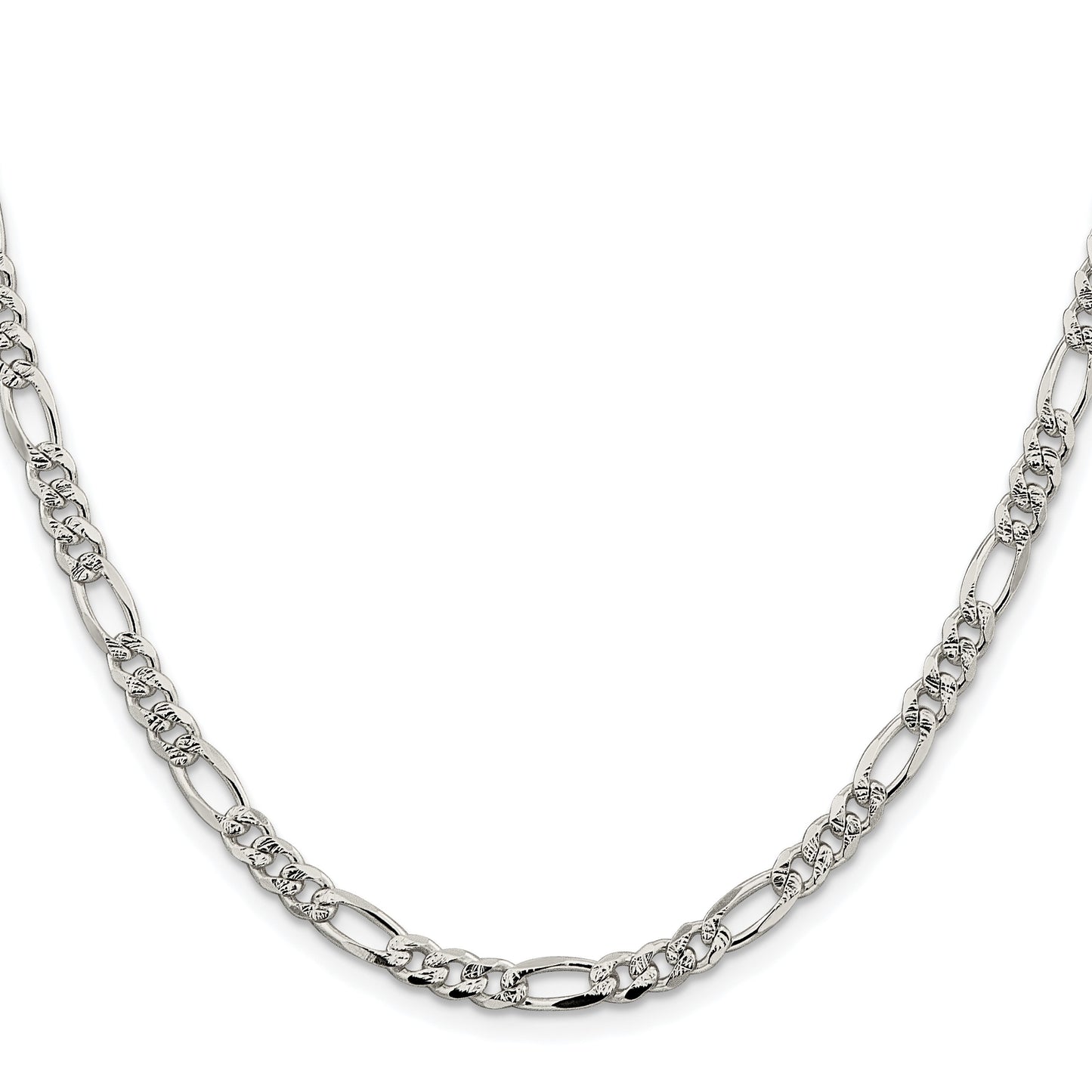 Sterling Silver Rhodium-plated 4.3mm Pav� Flat Figaro Chain