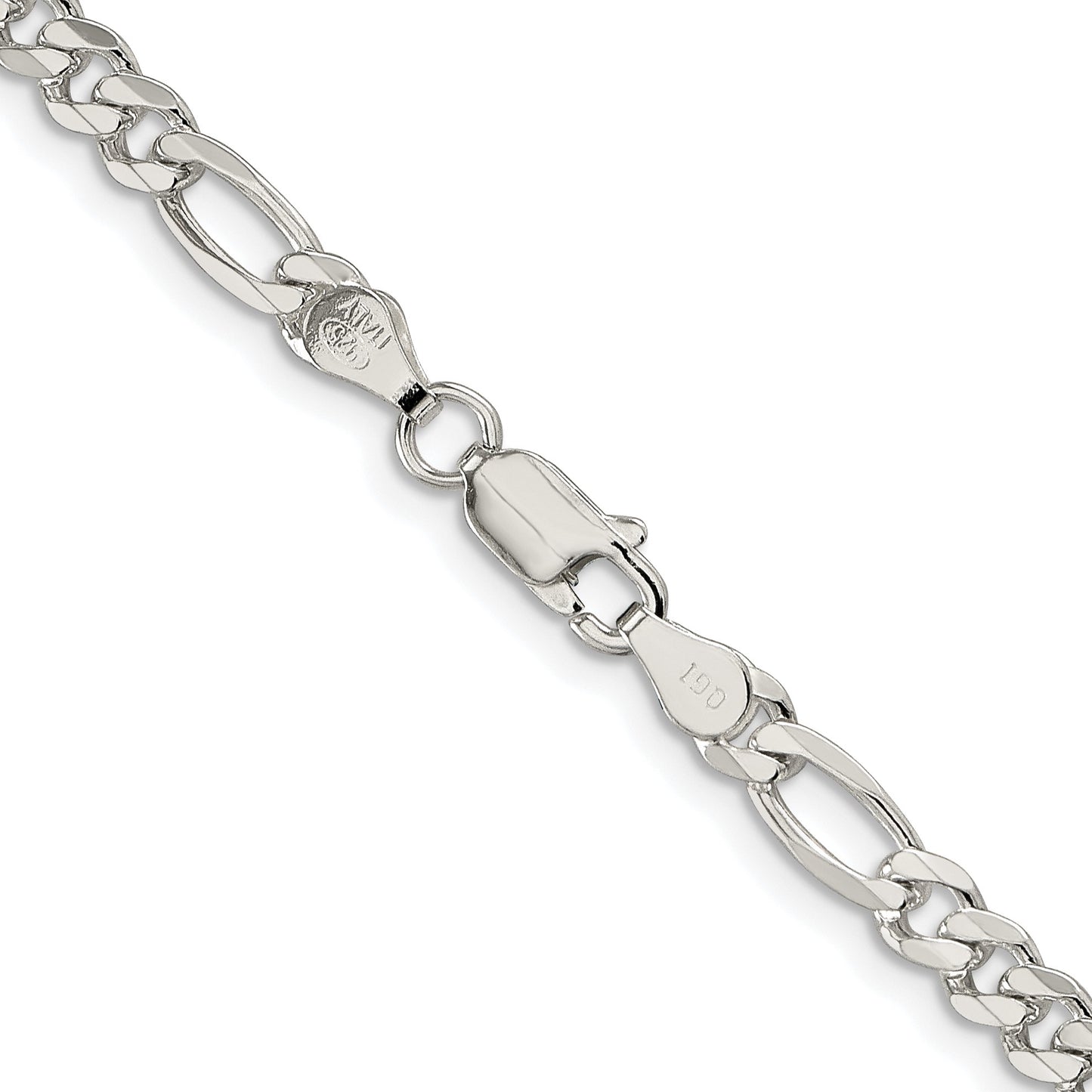 Sterling Silver Rhodium-plated 4.3mm Pav� Flat Figaro Chain