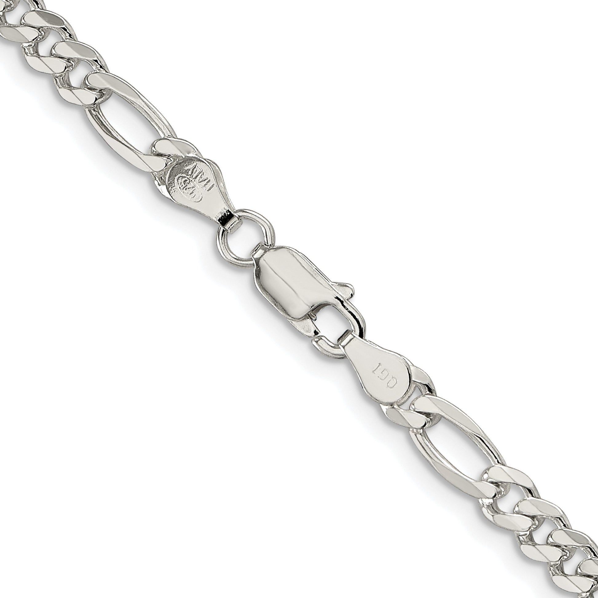 Sterling Silver Rhodium-plated 4.3mm Pav� Flat Figaro Chain