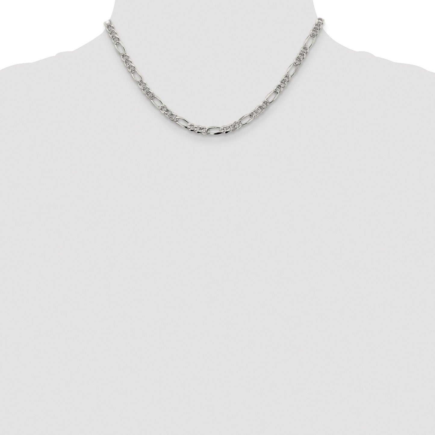 Sterling Silver Rhodium-plated 4.3mm Pav� Flat Figaro Chain