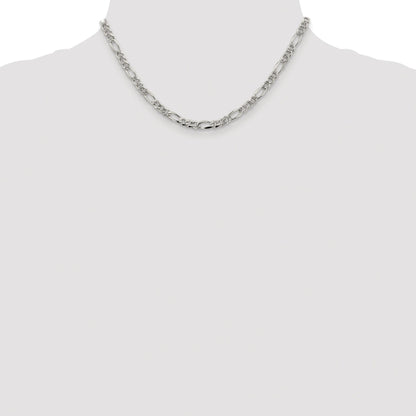Sterling Silver Rhodium-plated 4.3mm Pav� Flat Figaro Chain
