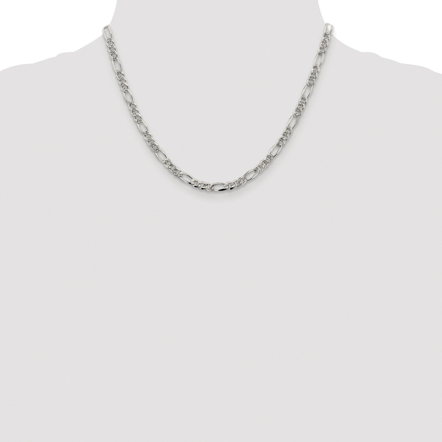 Sterling Silver Rhodium-plated 4.3mm Pav� Flat Figaro Chain