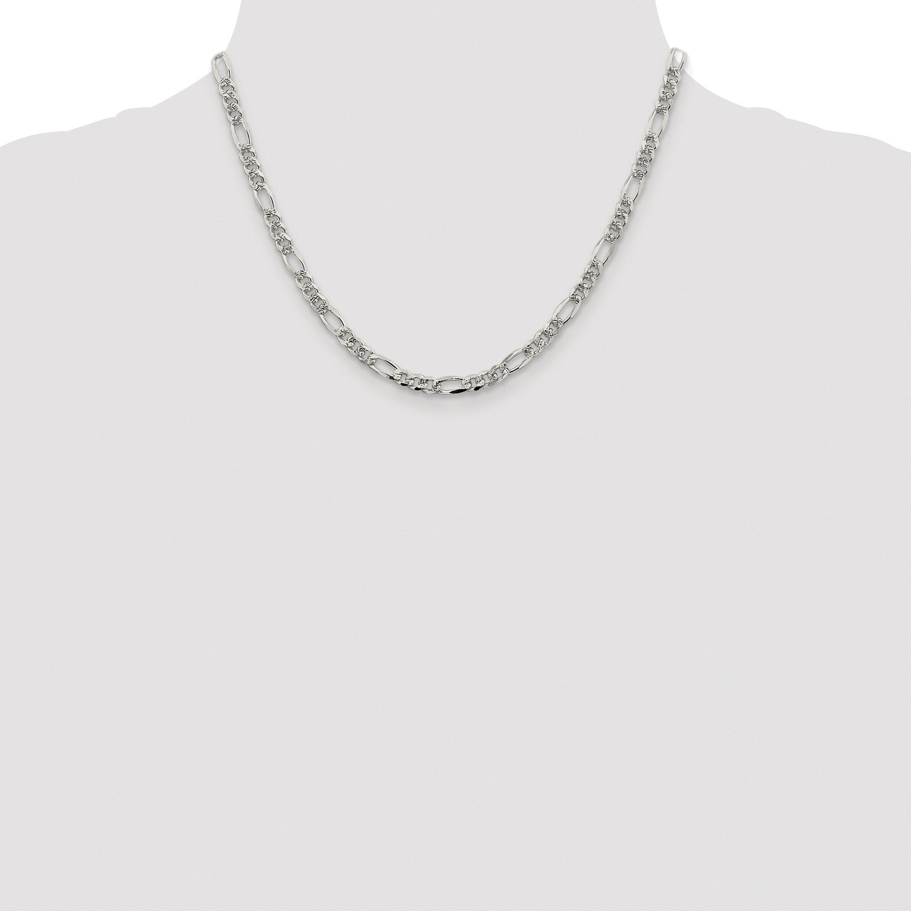 Sterling Silver Rhodium-plated 4.3mm Pav� Flat Figaro Chain