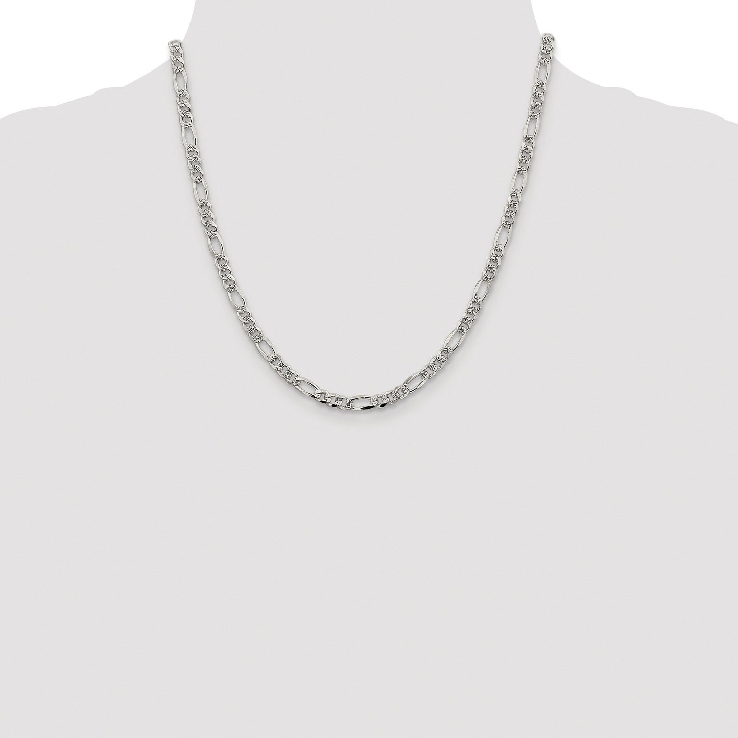 Sterling Silver Rhodium-plated 4.3mm Pav� Flat Figaro Chain