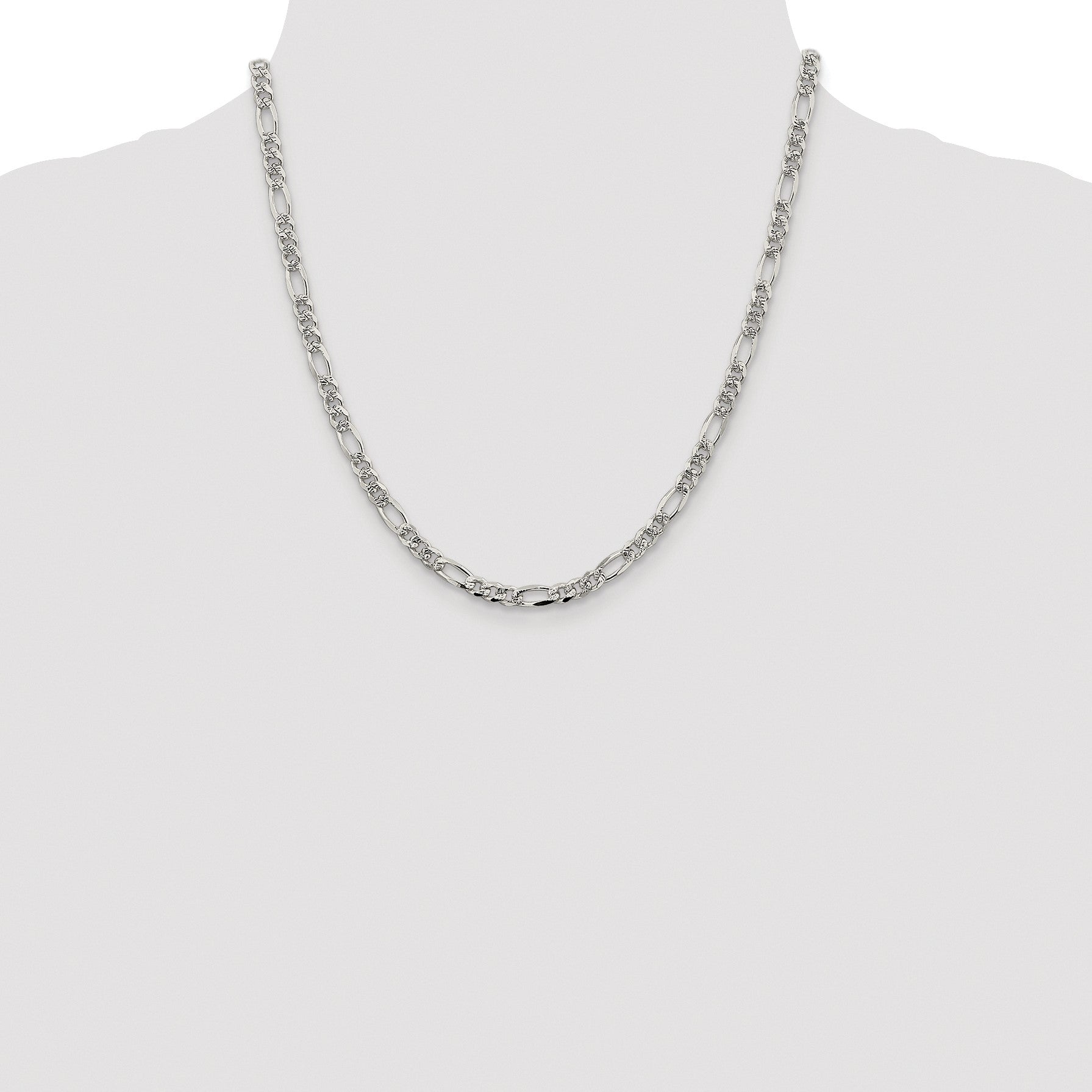 Sterling Silver Rhodium-plated 4.3mm Pav� Flat Figaro Chain