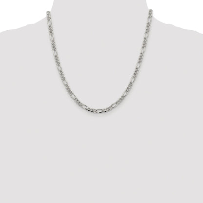 Sterling Silver Rhodium-plated 4.3mm Pav� Flat Figaro Chain