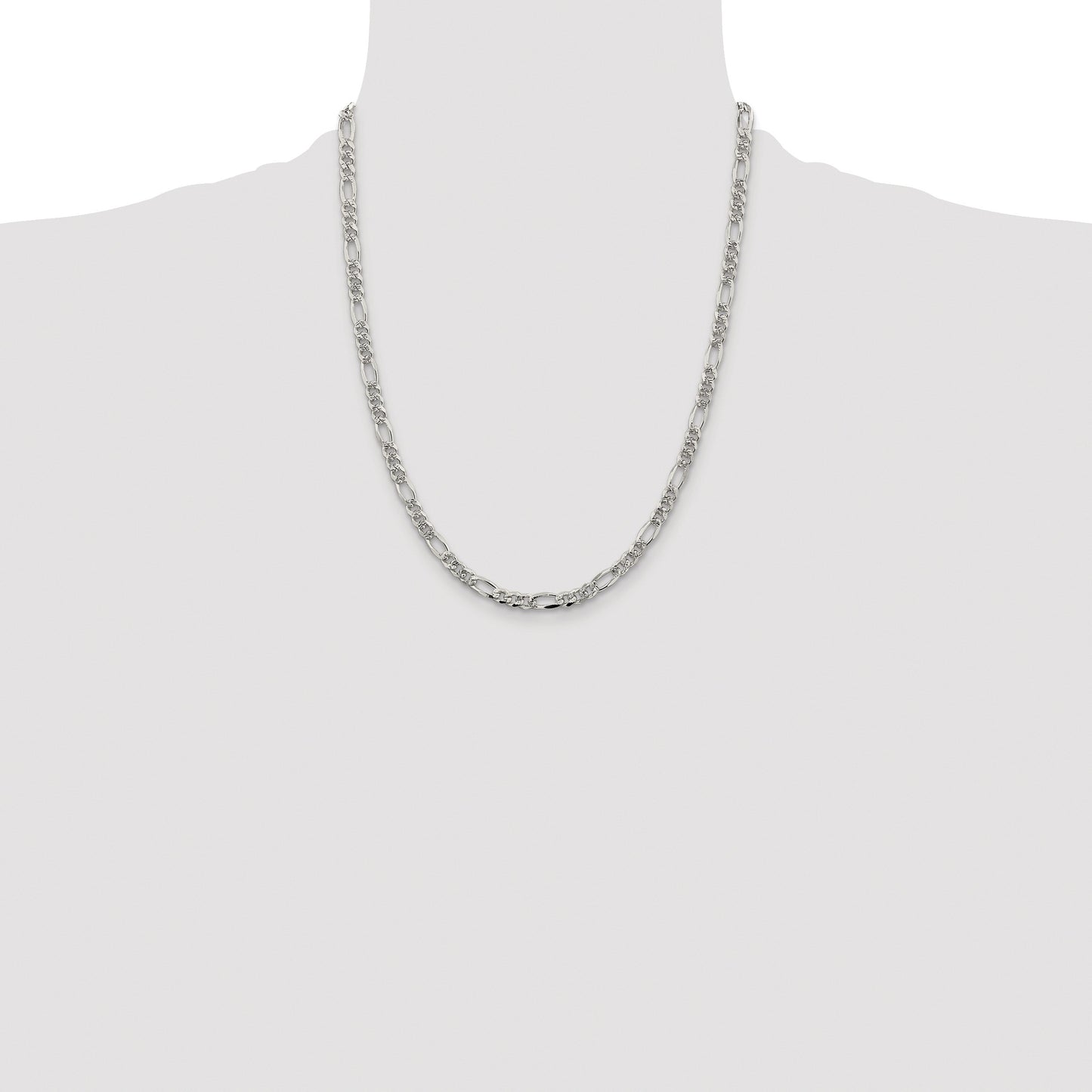 Sterling Silver Rhodium-plated 4.3mm Pav� Flat Figaro Chain