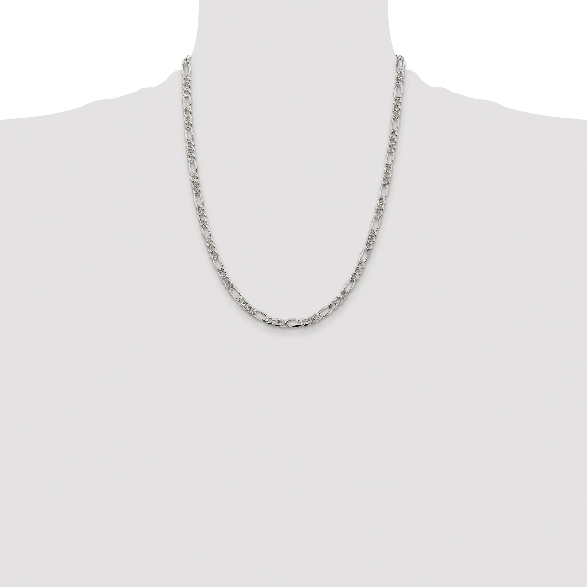 Sterling Silver Rhodium-plated 4.3mm Pav� Flat Figaro Chain