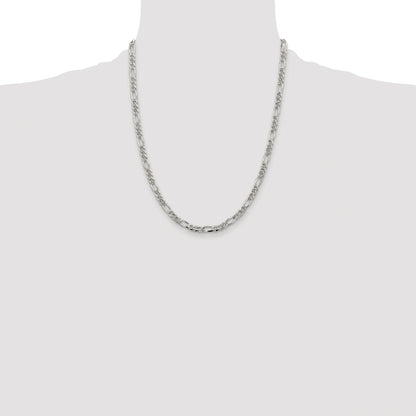 Sterling Silver Rhodium-plated 4.3mm Pav� Flat Figaro Chain