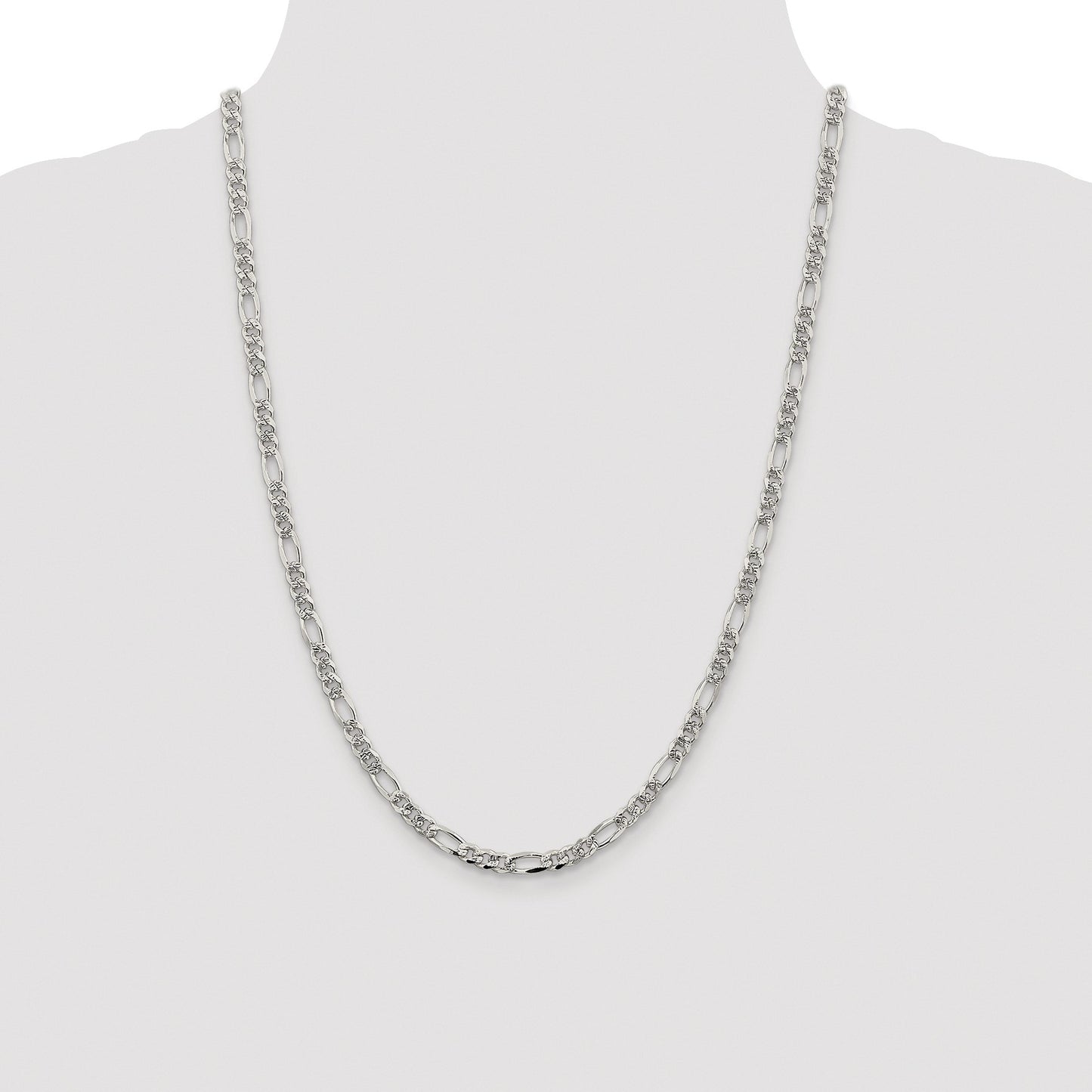 Sterling Silver Rhodium-plated 4.3mm Pav� Flat Figaro Chain