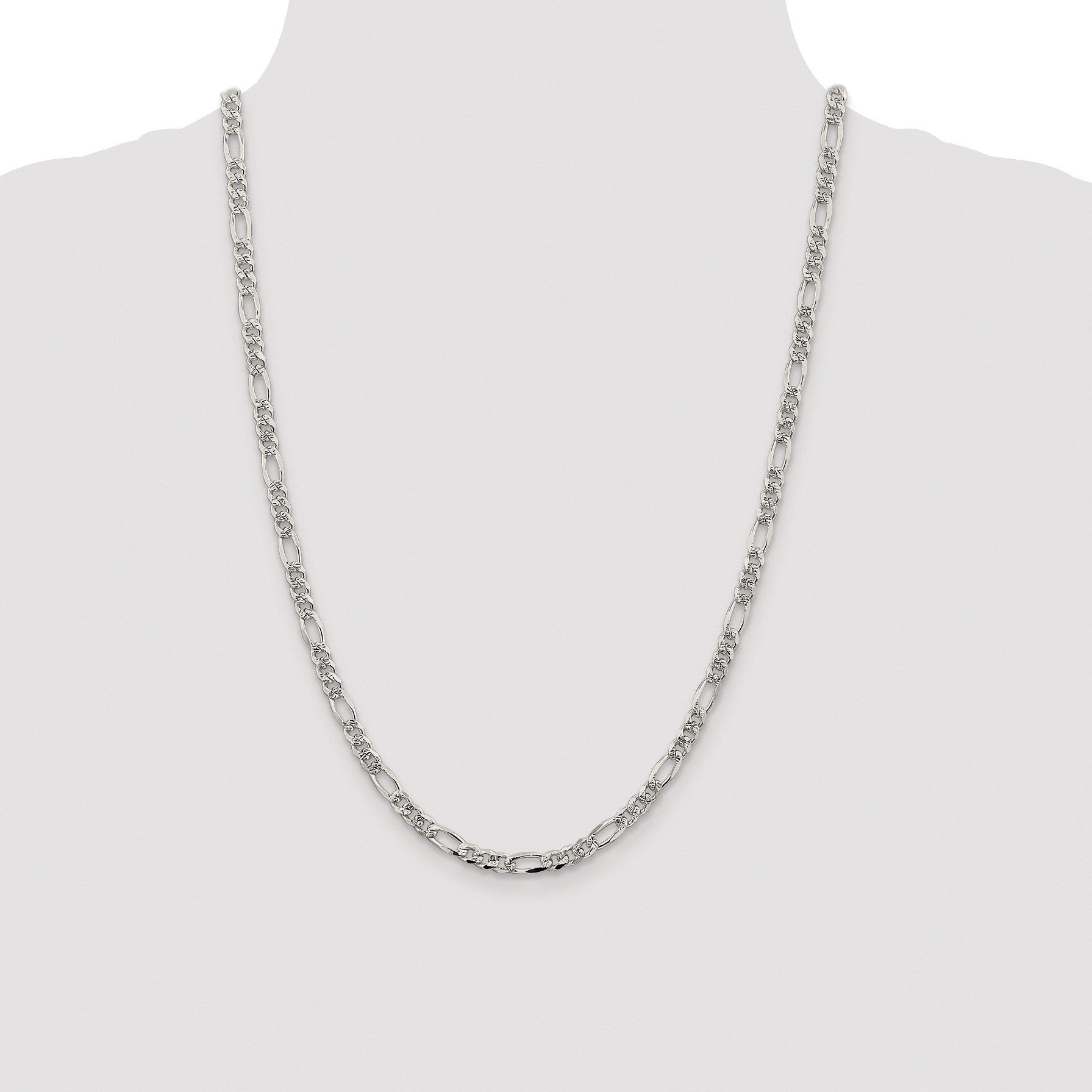 Sterling Silver Rhodium-plated 4.3mm Pav� Flat Figaro Chain