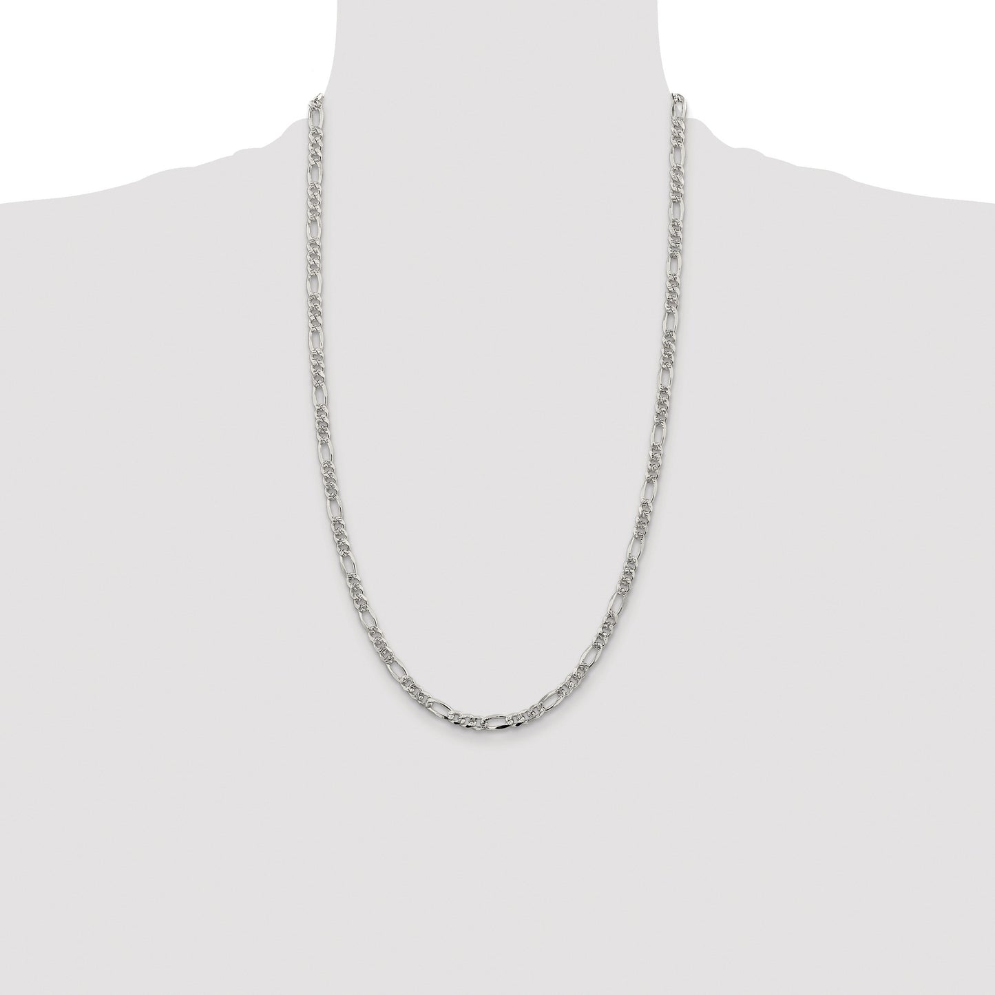 Sterling Silver Rhodium-plated 4.3mm Pav� Flat Figaro Chain