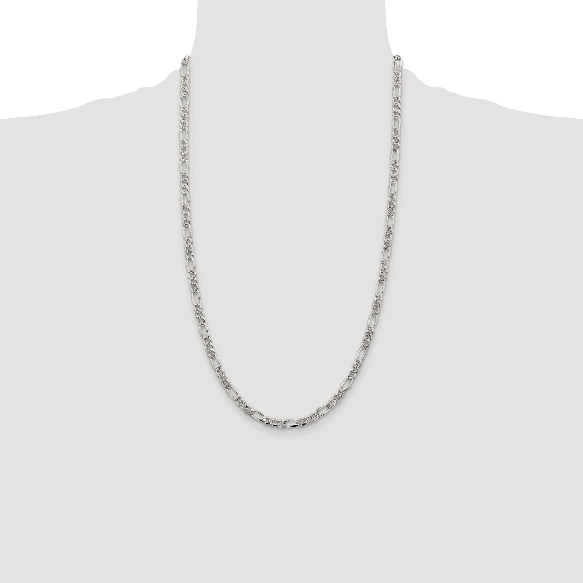 Sterling Silver Rhodium-plated 4.3mm Pav� Flat Figaro Chain