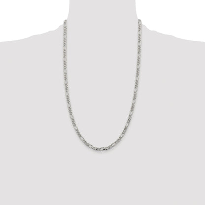 Sterling Silver Rhodium-plated 4.3mm Pav� Flat Figaro Chain