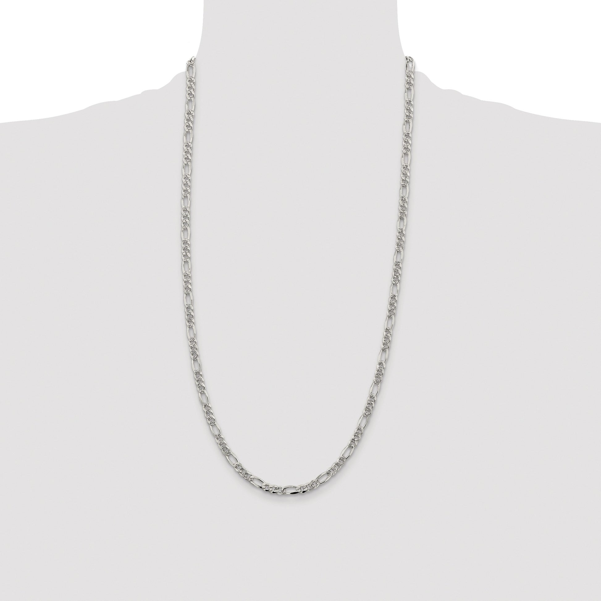 Sterling Silver Rhodium-plated 4.3mm Pav� Flat Figaro Chain