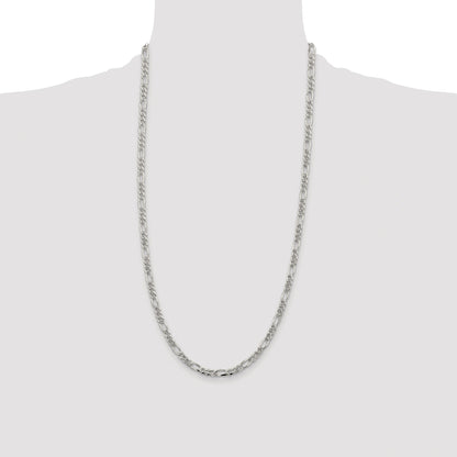 Sterling Silver Rhodium-plated 4.3mm Pav� Flat Figaro Chain