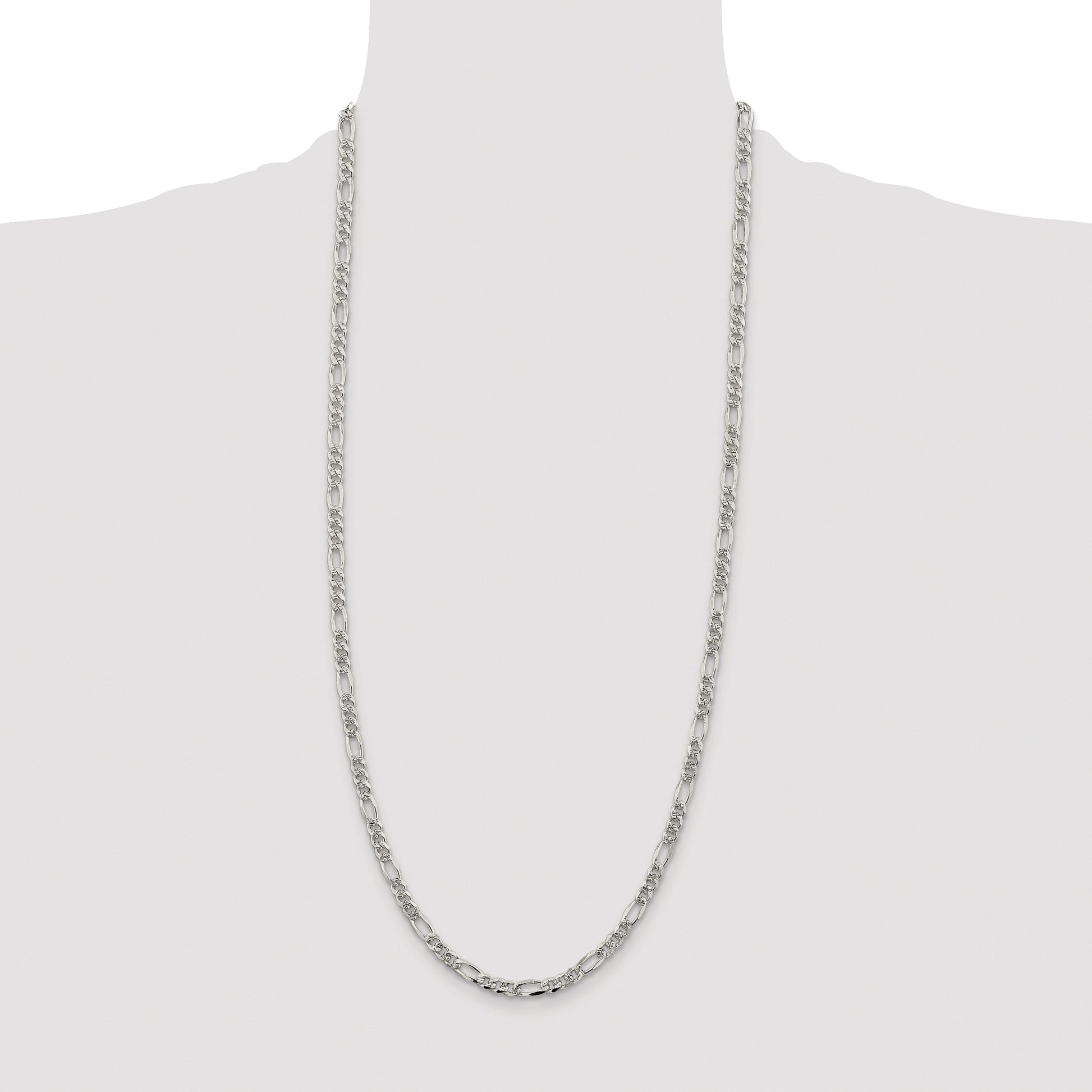 Sterling Silver Rhodium-plated 4.3mm Pav� Flat Figaro Chain