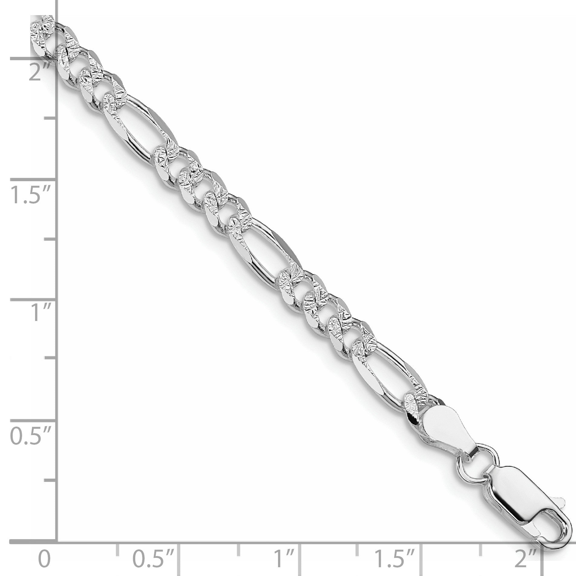 Sterling Silver Rhodium-plated 4.3mm Pav� Flat Figaro Chain