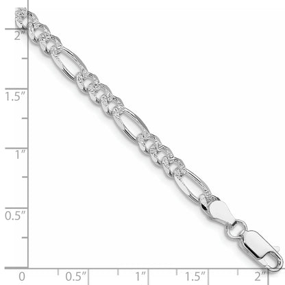 Sterling Silver Rhodium-plated 4.3mm Pav� Flat Figaro Chain