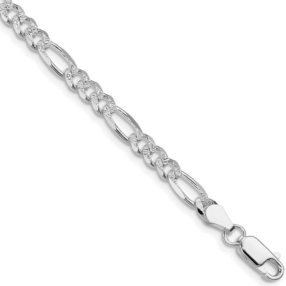 Sterling Silver Rhodium-plated 4.3mm Pav� Flat Figaro Chain