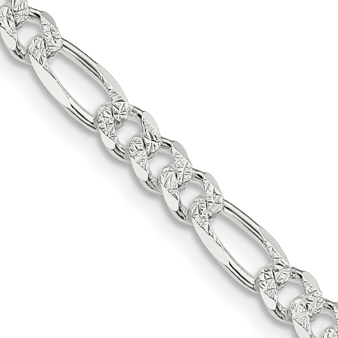 Sterling Silver 4.3mm Pav� Flat Figaro Chain