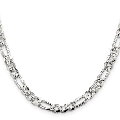 Sterling Silver 5.5mm Pav� Flat Figaro Chain